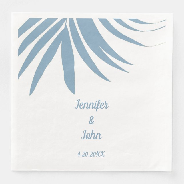 Dusty Blue Tropical Palm Tree Leaf 2024 Wedding Napkin (Front)