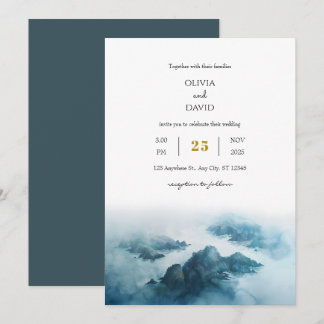 Dusty Blue Tropical Seaside Island Beach Wedding Invitation