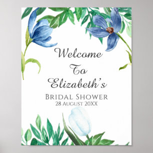 Dusty Blue Tulip Peony Bridal Shower Welcome Sign
