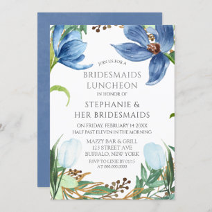 Dusty Blue Tulip Peony Bridesmaids Luncheon Invitation