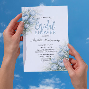 Dusty Blue Tulips Floral Bridal Shower Invitation