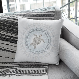 Dusty Blue Turtle And Mandala Cushion