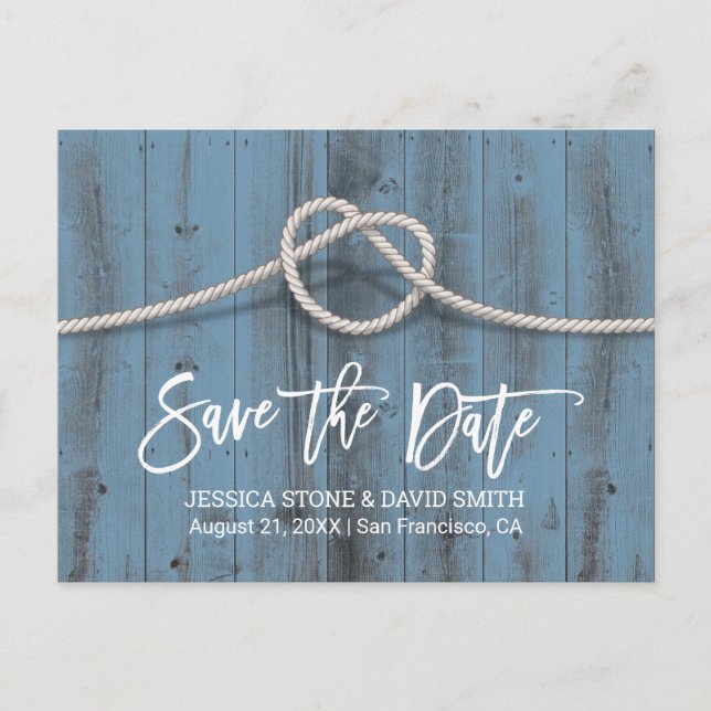 Dusty Blue Tying the Knot Wedding Save the Date Announcement Postcard (Front)