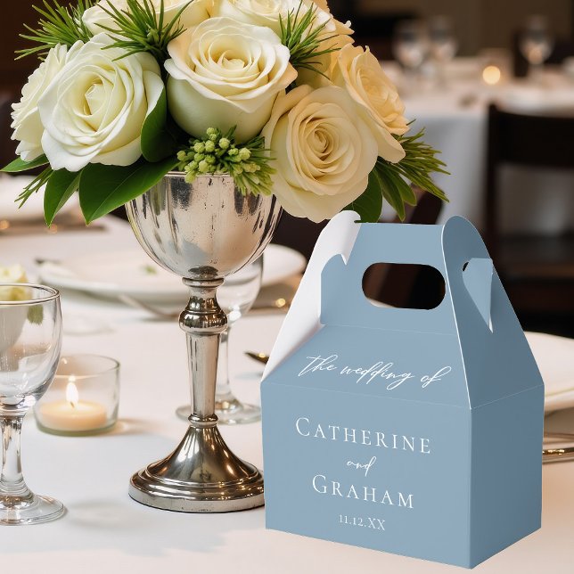 Dusty Blue Typography Coastal Wedding Favour Box (Creator Uploaded)
