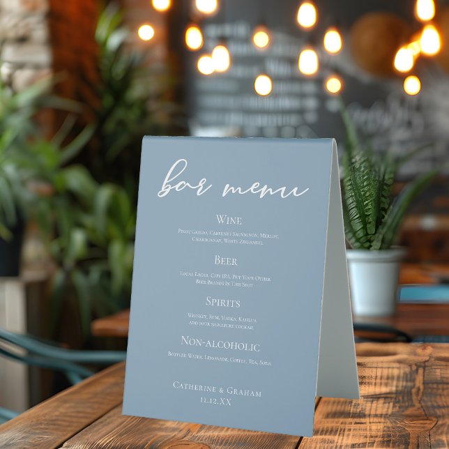 Dusty Blue Typography Wedding Bar Menu (Creator Uploaded)