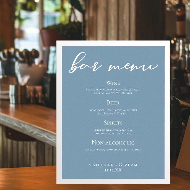 Dusty Blue Typography Wedding Bar Menu Poster (Creator Uploaded)