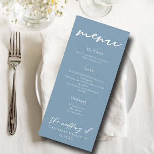 Dusty Blue Typography Wedding Dinner Menu