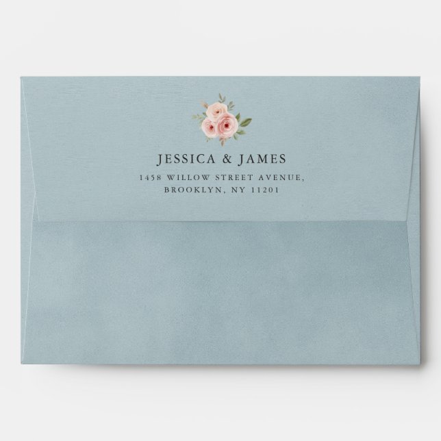 Dusty Blue Velvet Texture Chic Wedding Envelope (Back (Top Flap))