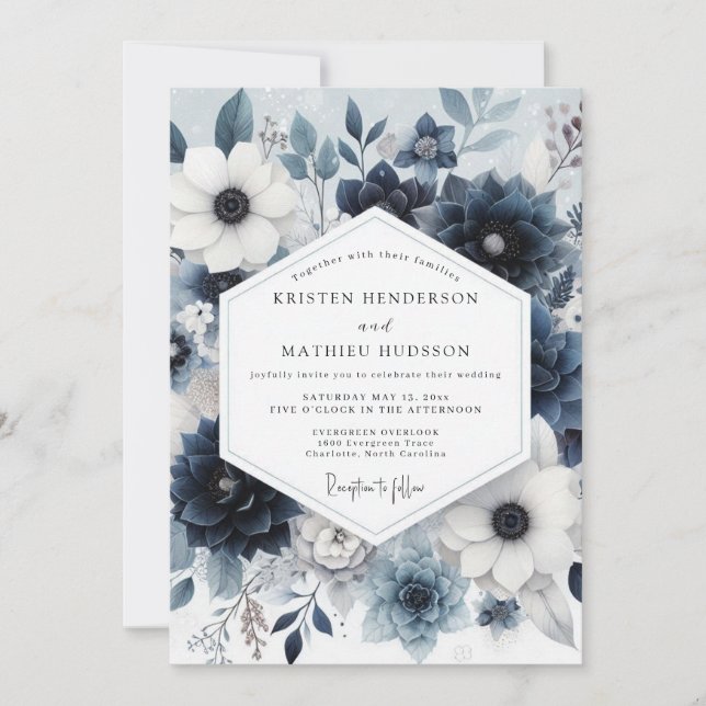 Dusty Blue Vesperal Bloom Wedding Invitation (Front)