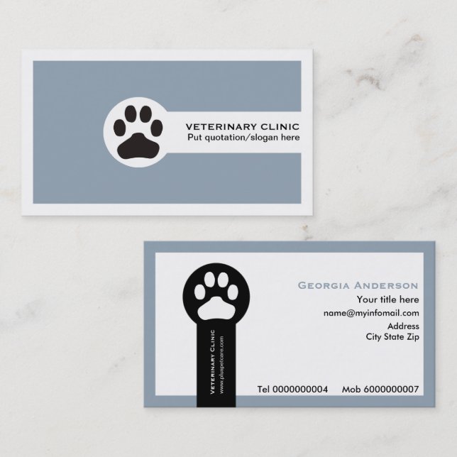 Dusty blue Vet/Veterinary Clinic minimalist Business Card (Front/Back)