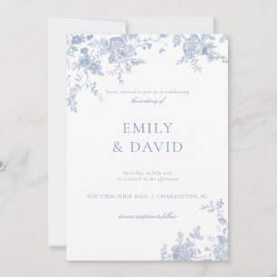 Dusty Blue Victorian Floral Wedding Invitation