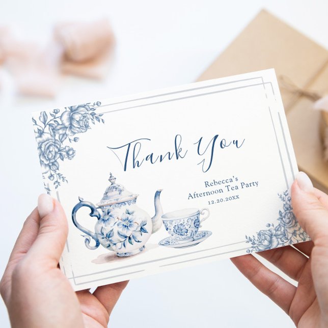 Dusty Blue Victorian Garden Bridal Shower Tea Thank You Card (Creator Uploaded)