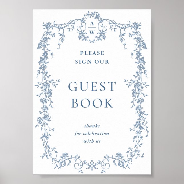 Dusty Blue Victorian Grace Guestbook Wedding Sign (Front)