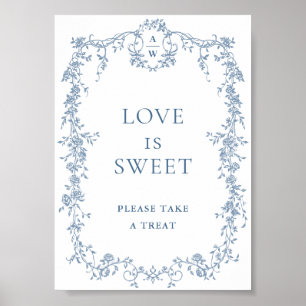 Dusty Blue Victorian Love is Sweet Wedding Sign