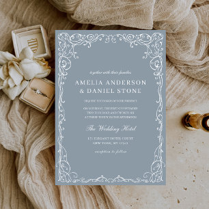 Dusty Blue Victorian Minimalist Elegant Wedding Invitation
