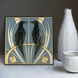Dusty Blue Vintage Birds Mackintosh Art Deco Decor Ceramic Tile<br><div class="desc">This ceramic tile features vintage black birds and intricate floral patterns reminiscent of the iconic style of Mackintosh. He was a prominent Scottish architect, designer, and artist of the Art Nouveau movement. His work is chraacterised by clean lines, geometric shapes, and a strong sense of symmetry. These elements are beautifully...</div>
