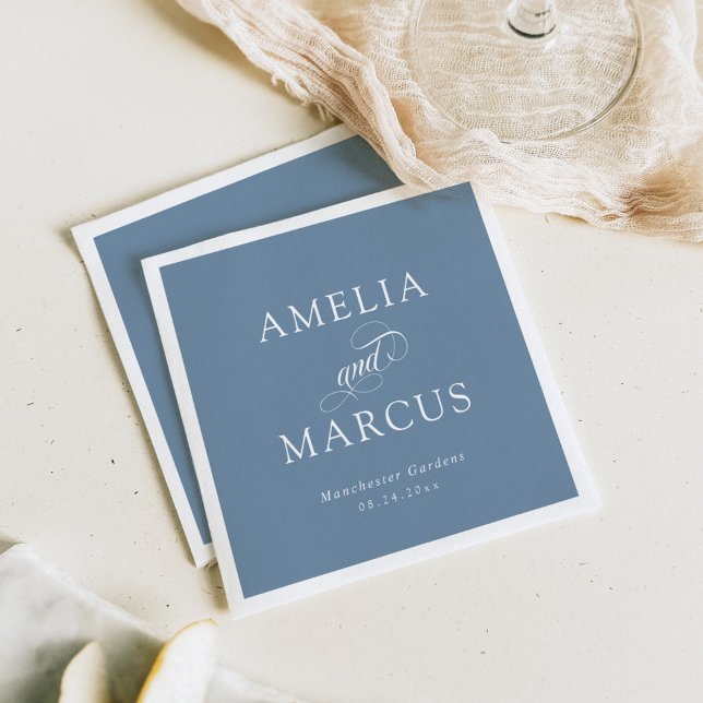Dusty Blue Vintage Calligraphy Wedding Napkin (Creator Uploaded)