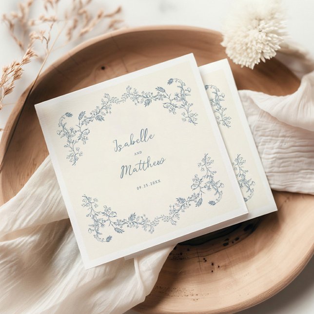 Dusty Blue Vintage Chinoiserie Wedding Napkins (Creator Uploaded)