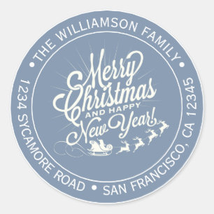 Dusty Blue Vintage Christmas Return Address Classic Round Sticker