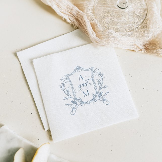 Dusty Blue Vintage Crest Wedding Thank You Napkin (Creator Uploaded)