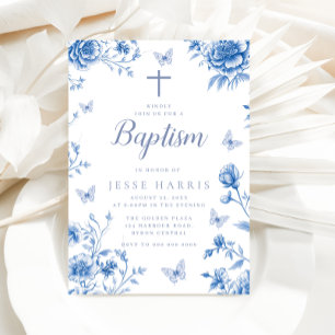 Dusty Blue Vintage Enchanted Boy or Girl Baptism Invitation