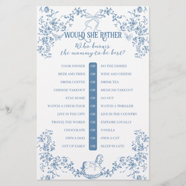 Dusty Blue Vintage Floral Baby Shower Game (Front)