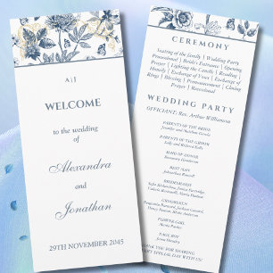 Dusty Blue Vintage Floral French Wedding Program