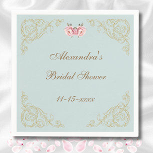 Dusty Blue Vintage Floral Peony Bridal Shower Napkin