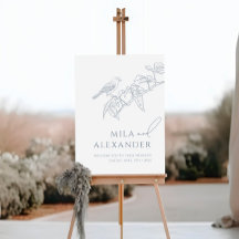 Dusty Blue Vintage Floral Songbird Wedding Welcome