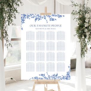 Dusty Blue Vintage Floral Wedding 16 Table Seating Poster