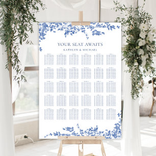 Dusty Blue Vintage Floral Wedding 30 Table Seating Poster