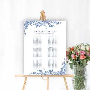 Dusty Blue Vintage Floral Wedding 6 Table Seating Poster
