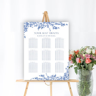 Dusty Blue Vintage Floral Wedding 9 Table Seating Poster