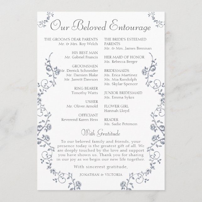 Dusty Blue Vintage Floral Wedding Ceremony Program (Back)