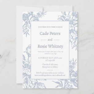 Dusty Blue Vintage Floral Wedding  Invitation