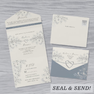 Dusty Blue Vintage Floral Wedding Invite