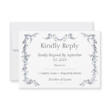 Dusty Blue Vintage Floral Wedding RSVP Insert Card