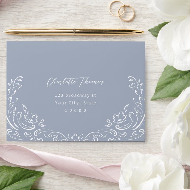Dusty Blue Vintage Flourish RSVP Envelope (Wedding)