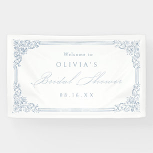 Dusty Blue Vintage Frame Elegant Bridal Shower Banner