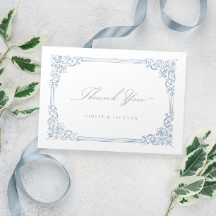 Dusty Blue Vintage Frame Elegant Script Thank You Card