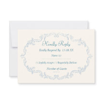 Dusty Blue Vintage French Toile Wedding RSVP Cards