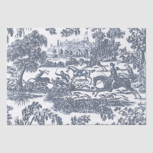 Dusty Blue Vintage Hunting Horses and Hounds Tissue Paper