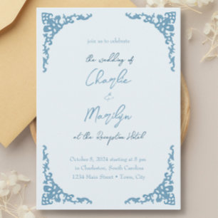 Dusty Blue vintage looking wedding  Invitation