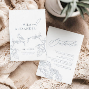 Dusty Blue Vintage Modern Floral Wedding Detail Enclosure Card