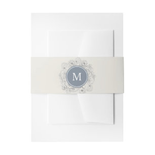 Dusty Blue Vintage Monogram Belly Band Invitation Belly Band