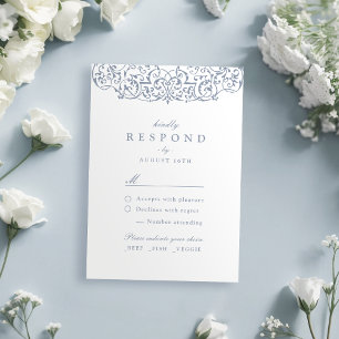 Dusty Blue Vintage Ornate Classic Wedding RSVP Card