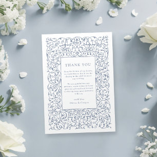 Dusty Blue Vintage Ornate Frame Classic Wedding Thank You Card