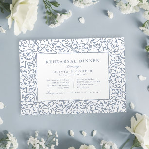 Dusty Blue Vintage Ornate Frame Rehearsal Dinner Invitation