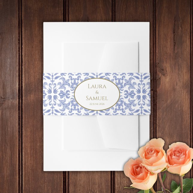 Dusty Blue Vintage Pattern Invitation Belly Band (Creator Uploaded)