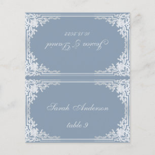Dusty Blue Vintage Printed Name Wedding Place Card